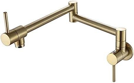 Rose Gold Brass Wall Mounted Pot Filler Faucet with Foldable 360 Swivel Spout, Single Hole Cold Water Kitchen Tap(Brushed Gold)
