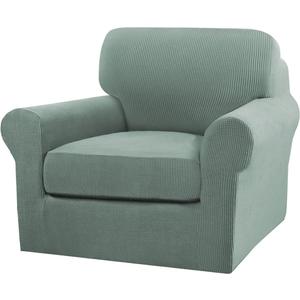 Turquoize 2 Piece Chair Covers Chair Slipcovers for Living Room Armchair Couch Cover Chair Sofa Cover with Individual Cushion Covers Furniture Cover for Chairs Feature Thick Fabric (Chair, Dark Cyan)