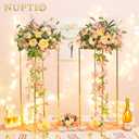 Nuptio Gold Vases for Centerpieces Wedding - 2 Pcs 31.5 inch Tall Metal Flower Vase Flowers Stand for Party Tables Decorations - Elegant Bulk Weddings Decoration Table Geometric Centerpiece Stand