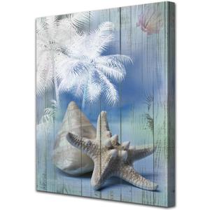 Acocifi Bathroom Wall Art, Coastal Wall Art for Bathroom, Blue Pictures, Starfish Seashell Canvas Print Artwork for Bedroom Living Room Nursery Home Painting Decor 12"x16"