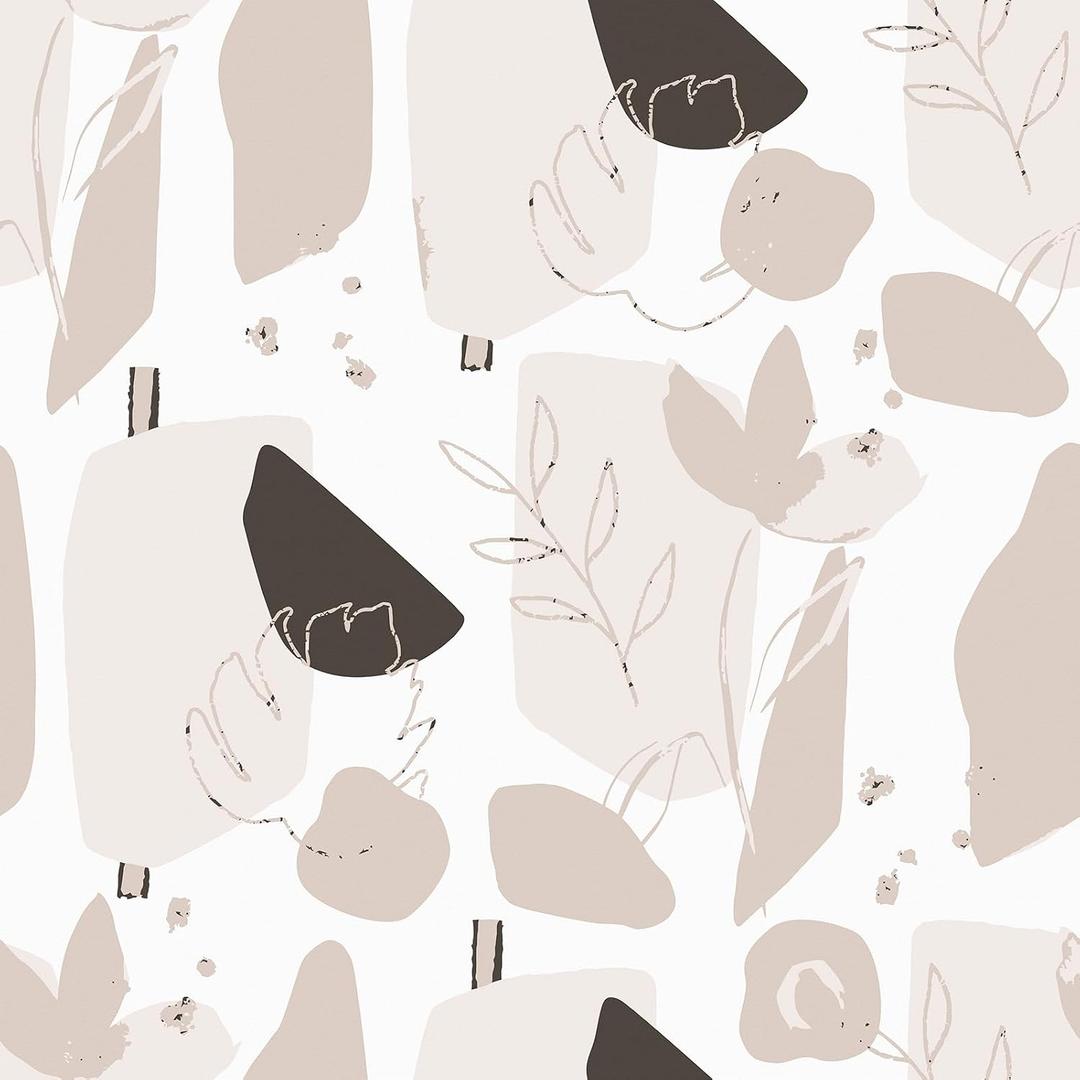 Neutral Geometric Peel and Stick Wallpaper Self Adhesive Floral Leaf Abstract Wallpaper Removable Geometric Contact Paper Waterproof Decorative Vinyl Wall Paper for Bedroom Bathroom 17.5"118"