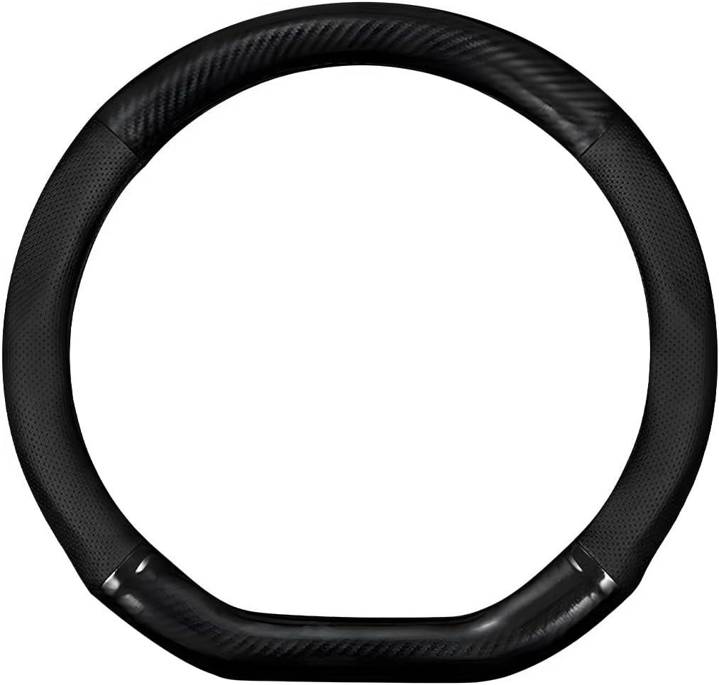Car Breathable Steering Wheel Cover, Carbon Fiber Wear-Resistant D Shape Steering Wheel Protector for Comfy Grip, Universal Non-Slip Leather Wheel Sleeve for Most Car SUV Truck (Black)