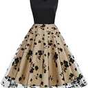 Women Keyhole Floral Embroidery Dress Sheer Mesh Illusion Vintage Cocktail Swing Dress Wedding Party Prom Tulle Evening Dress Size M L