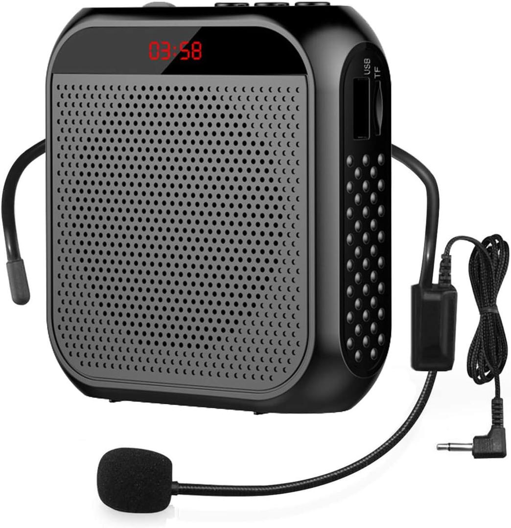 Portable Voice Amplifier with Wired Microphone Headset Rechargeable PA System Speaker Personal Microphone Speech Amplifier Power Amplifiers Loudspeaker for Teachers/Meeting/Tour Guide (Black)