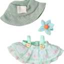 Doll Clothes Outfits, 3-Pieces Clothes Set Accessories for 17cm Dolls Outfit - Fashion Costume Doll Accessories for Decoration + Cute Dress+Bucket Hat+Detachable Fabric Flower(No Doll)(Green)
