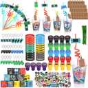 LiYiQ 292 Pcs Video Game Party Favors With Reusable Drinking Straws Cups Slap Bracelets Keychains Gift Tags Stamps Stickers and Twist Ties for Gamer Birthday Party Supplies