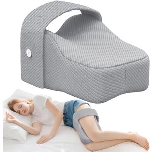 Knee Pillow for Side Sleepers with Adjustable Strap  Memory Foam Leg Cushion, Comfortable Sleeping Support for Sciatica Relief, Back, Hip, Knee & Joint Pain, Spine Alignment (Gray) (Grey)