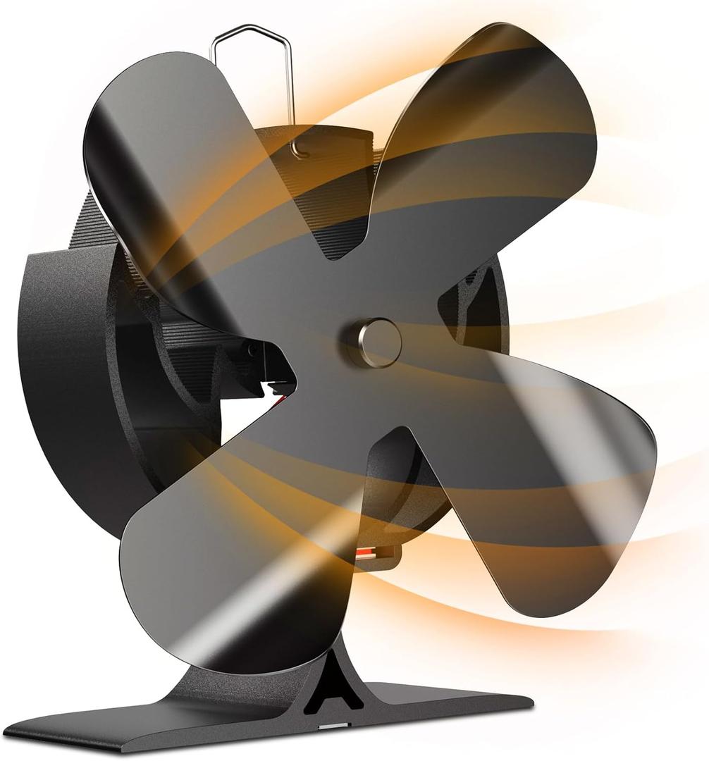 Signstek Wood Stove Fan Heat Powered,Fireplace Fan for Wood/Log Burner/Fireplace/Heater, Non Electric, Quiet,Thermal Fan Black Stove Fans 4 Blades Upgrade Large size