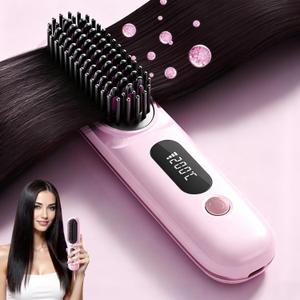 New Go Brush Pro 2026 Cordless Hair Straightener Brush, 79 Teeth for MCH Salon Smoothness, 199M Ionic, 1-MIN Fast Heat, 4000mAh 40-Min Runtime, 3-Temp&Travel, Auto Shut-Off, Used for Fine to Wavy Hair