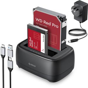 ORICO Hard Drive Docking Station with Offline Clone USB 3.2 Gen 1 to SATA Hard Drive Dock Dual Bay for 2.5&3.5 Inch SSD HDD Up to 44 TB with 12V Power Supply, Tool-Free and UASP Supported (DD28C3-C)
