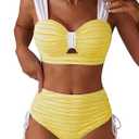 Women High Waisted Bikini Set Textured Cutout Tie Side Bathing Suit | Removable Pads, Adjustable Wide Straps, Tummy Control Cute Swimsuits, Sweetheart Neck, Wire Free, Pool Party, Beach Vacation (Yellow, )