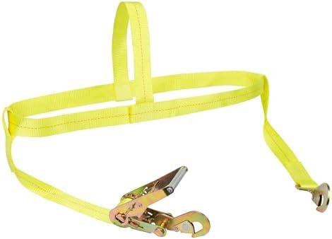 SmartStraps Tire Bonnet Ratchet Straps — Commercial Duty Tire Bonnet Tie Down with Ratchet — 10,000lb Break Strength, 3,333lb Safe Load — Haul Equipment, Tractors and Vehicles, Small, Yellow, 1 Pack