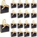 TKSBAG 50 PCS Small Black Gold Gift Bags with Bow Ribbon - 6.4x3.1x5.1 Inch Thank You Bags with Handles, Bulk for Baby Shower, Bridal Shower, Wedding, Party Favors, Mother's Day