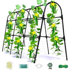 Cucumber Trellis for Raised Bed, U-Shape Garden Arch Metal Support for Climbing Plants, Metal Arch Plant Support Vegetables Trellis, Plant Support for Vine Outdoor (Black, 47*30*47inch(L*W*H))