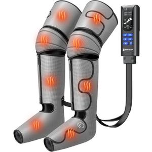 Air Compression Leg Massager with Heat : Leg Massager for Circulation and Pain Relief - Sequential Compression Boots with 9 Intensity, 4 Modes, 3 Heating, Vibration, for Men Women