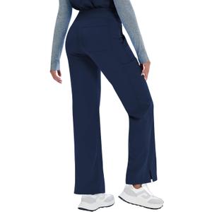 Women Yoga Scrub Pants Straight Mid Rise Elastic Waist Cargo Work Pants with Five Pocket 4-Way Stretch (X-Small, Navy)