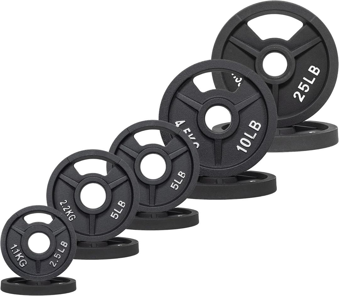 Fitvids Barbell 2-Inch Olympic Cast Iron Plate Weight Set 95 Pounds, Black