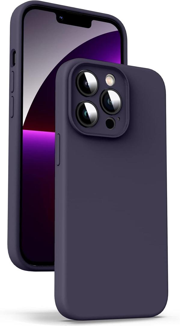 Supdeal Liquid Silicone Case for iPhone 13 Pro Max, [Camera Protection] [Anti Fingerprint] [Wireless Charging] 4 Layer Phone Case Protective Cover, Built-in Microfiber Case Cover, 6.7", Dark Purple