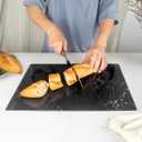 Glass Cutting Board 16"x12": Tempered Glass Kitchen Counter Protector - Durable- Scratch-Resistant, Heat-Proof - Design 1 - Black Marble Effect