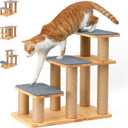 FUKUMARU Dog Stairs, Solid Wood Pet Stairs with Cat Scratching Post, Transformable Cat Ramp Can Hold Up to 200 lbs, 20 Inch Pet Steps for Dogs and Cats to Climb High Bed and Couch, Over 6 Combinations