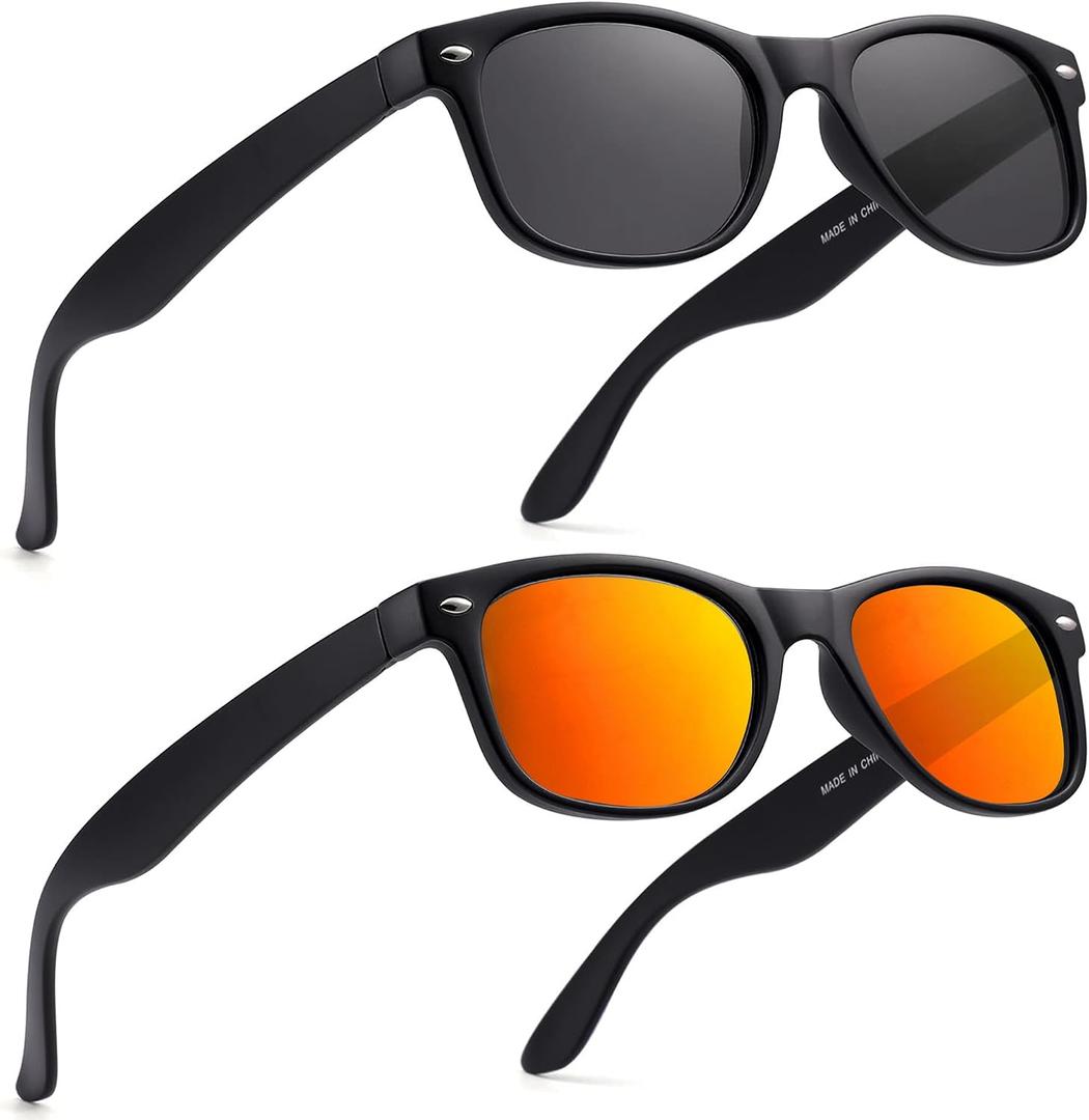 2 Pack Reader Sunglasses for Men Women Classic Rectangle Reading Glasses Outdoor Full Lenses Magnifying Eyewear UV Protection Black/Orange +1.0