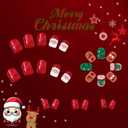 2 x Christmas Press on Nails Short Square Fake Nails Cartoon Santa Claus & Reindeer Design Glitter False Nail Full Cover Stick on Nails Xmas Acrylic for Women Christmas Nail Art Decoration 24 Pcs (11)