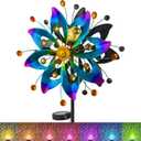 Solar Wind Spinner Outdoor with Color-Changing Lights, Garden Wind Spinners with Stake Metal Yard Decor, Large Outdoor Whirligigs Wind Spinners for Patio Pathway Lawn(Blue & Purple)