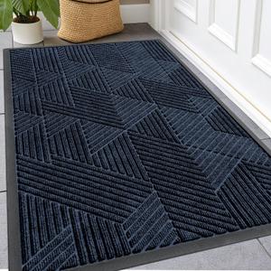 Kitinjoy Front Door Mat Outside Entrance, Sturdy Natural Dirt Trapper, Heavy Duty Rubber Doormat, Low Profile Non-Slip Backing, Easy Clean Floor Mat for Indoor Outdoor Entry, 47X32 Inch, Navy Blue