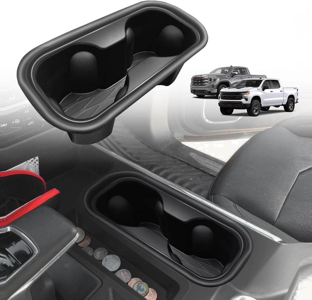 Muslogy Center Console Cup Holder Inserts Compatible with 2022-2024 2025 Chevy Silverado & GMC Sierra Accessories Middle Console Drink Holder TPE Organizer Non-Slip Drink Stopper(Bucket Seat Only)