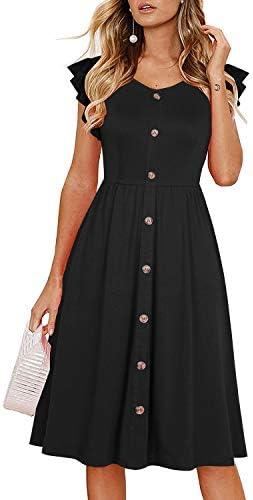 Lamilus Women's Casual Summer Dresses 2025 Ruffle Sleeves V-Neck Button Down Midi Swing Party Dress, Size Large