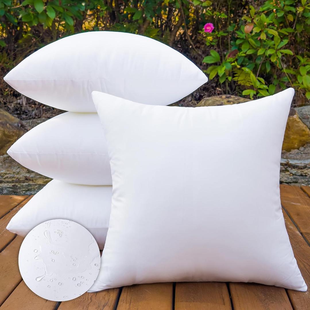 20x20 Outdoor Pillow Inserts Set of 4, Waterproof Square Throw Pillow Inserts, Soft Polyester Fill, Extra Fluffy and Supportive Perfect for Large Sofas, Beds, and Living Room Decor