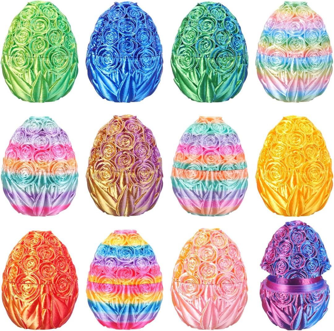 Honoson 12 Pcs 3D Printed Animal Fidget 3D Mini Animal Flexible Cute Articulated Small Stress Pet Relief Fidget for Adult Party Favors Home Display(5-7cm,Easter Rose Egg)