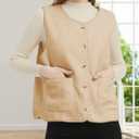 Womens Sherpa Fleece Lightweight Vest Fall Sleeveless Warm Button Down Fuzzy Jacket Outerwear Teddy Coat Gilet