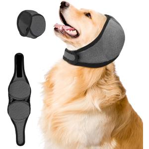 Upgraded Dog Ear Muffs for Noise Protection & Bath, No Shake EarWrap for Hematoma Prevention, Drying & Anxiety Relief, Elastic Waterproof Dog Ear Protector with Soundproof Sponge (Grey, Medium)