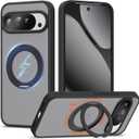 Compatible with Google Pixel 9 Pro XL/Pixel 10 Pro XL Case with 360 Magnetic Ring Stand [Compatible with Mag-Safe] Shockproof Translucent Phone Case 6.8" for Women Men, Black