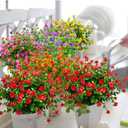 Grunyia 10 Bundles Artificial Fake Flowers, Faux Outdoor Plastic Plants UV Resistant Shrubs Outside Indoor Decorations (Red-Eucalyptus)