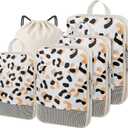 5 Set Packing Cubes For Travel Essentials, Luggage Packing Organization Cubes Suitcase Organizer Bags Set (Leopard)