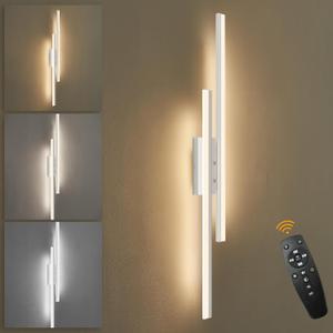 LED Wall Sconce Silver Modern Remote Wall Light Fixtures for Living Room, Dimmable LED Vanity Light Indoor Remote Wall Sconce for Bedside Bedroom Bathroom Dining Room, L39.4inch 1 Pack, 40 inches