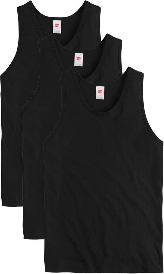 Hanes Mens Essentials Tank Top Pack, Midweight Cotton Tanks, Sleeveless Shirts, 3-Pack (X-Large, Black)