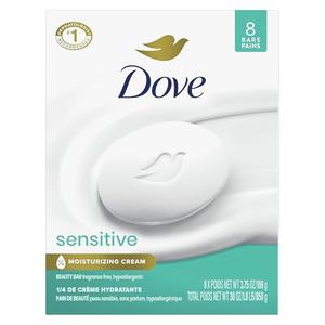 Dove Beauty Bar Soap Sensitive, Sensitive Skin, Fragrance Free and Hypoallergenic 3.75 oz, Pack Of 5