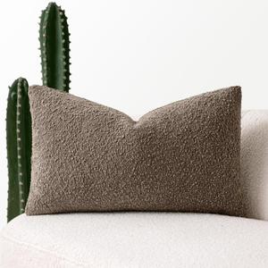 MIULEE Textured Boucle Throw Pillow Cover Dark Brown Accent Solid Lumbar Pillow Case Decorative Soft Pack of 1 Couch Cushion Chair Sofa Bedroom Livingroom Home Decor,12x20 Inch
