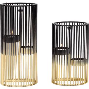 Juvale Set of 2 Black and Gold Geometric Candle Holders for Modern Table Decor (2 Sizes) - Black and Gold Candle Holder Set for Table Centerpieces