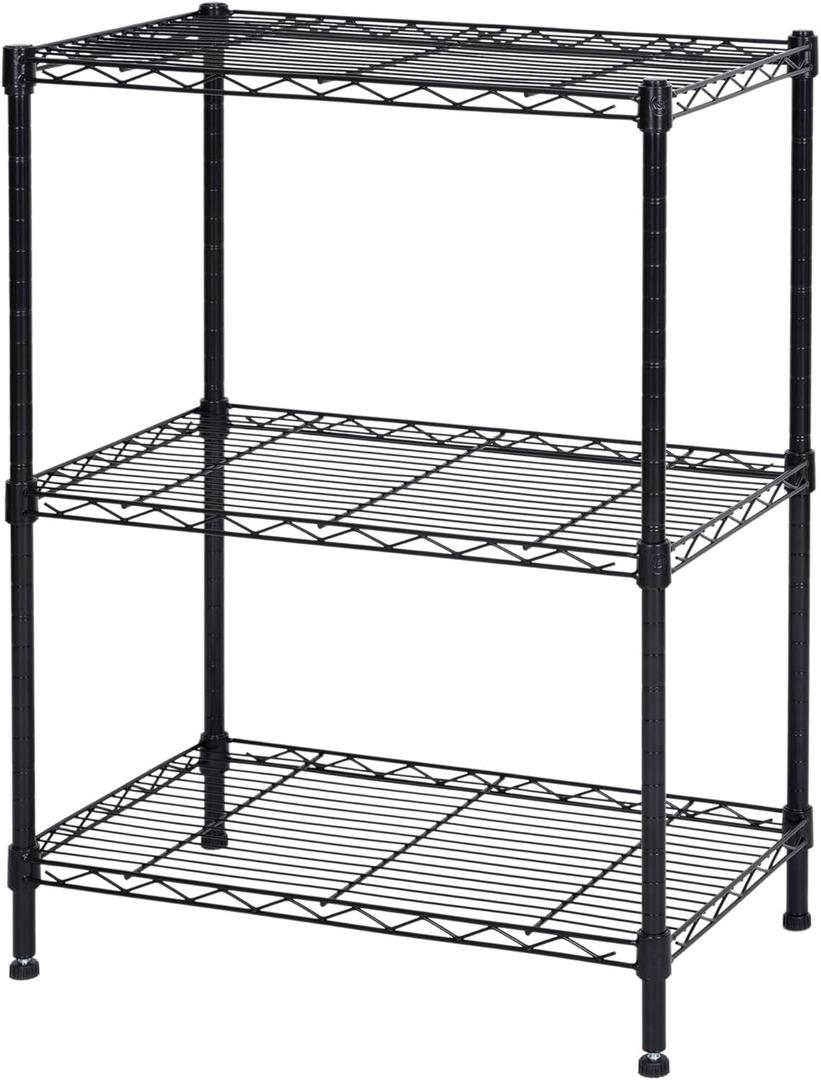 Whitmor 3-Shelf Storage Rack,Adjustable Height Metal Shelving Unit,Heavy Duty Storage Shelving Unit,Wire Rack Shelving,Garage Organizer for Home,Kitchen,Office,Pantry,Garage13.5"D x 23.4"W x 31"H (Black)
