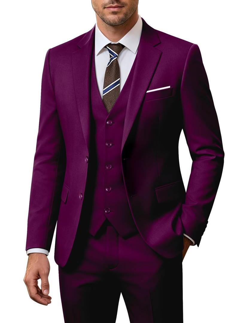 Mens Suits Big and Tall 3 Piece Plum Business Wedding Suits Tuxedos Groomsmen Prom Blazer Jacket Vest Pants Men Suit Set 6XL