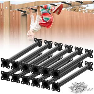 16.5 Inch Monkey Bars Kit Playground Ladder Rungs for Backyard Indoor Outdoor Kids Metal Bars Swing Set Playset Accessories (Black, 12 Pcs)