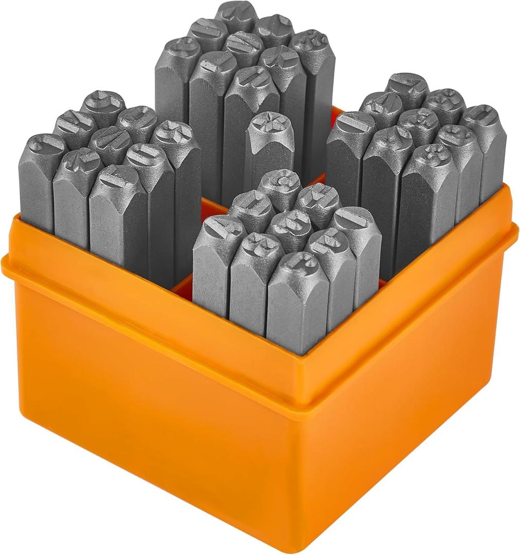 37-Piece Number and Letter Stamp Set 1/4 (6mm) (A-Z & 0-8 + Stars,use The 6 as a 9) CR-V Steel,Perfect for Most Stamping Applications