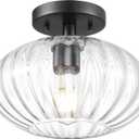FEMILA Black Semi Flush Mount Ceiling Light, 10.3" Ceiling Light Fixtures for Kitchen Island, Bedroom, Living Room, with Dome Glass Shade, E26 Base, 4FYD85F BK