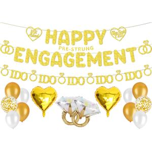 Engagement Party Decorations, Pre-Strung Glitter Happy Engagement Banner, Just Engaged Congratulations Wedding Shower Party Supplies