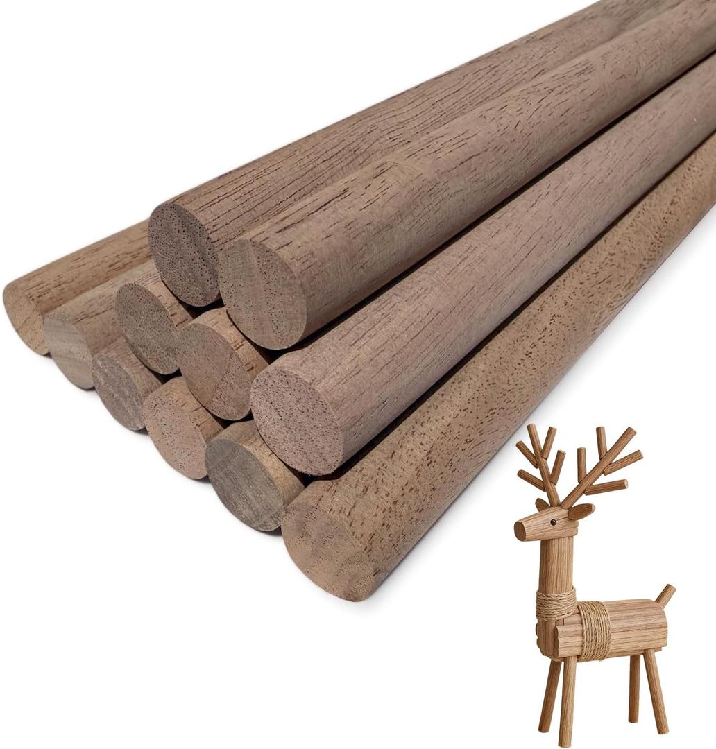 1/2x12 Inch Long Wooden Dowel Rods,Large Round Hardwood Dowels,Natural Walnut Wood Dowels for Crafts,Woodworking,Building Models and DIY Projects(10 Pcs/Pack)