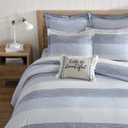 Levtex Home Sand Stripes Blue King/Cal King Comforter Set (106x94in) with 2 Pillowcases (36x20in) - Woven Jacquard Stripe - Blue, Grey, White - Cotton King Size Comforter Set - Soft Pre-Washed